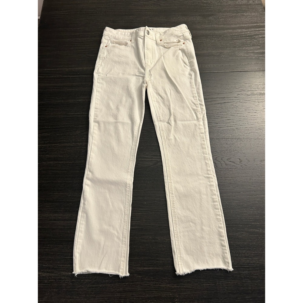 Paige Cindy Womens High Rise Straight Leg White Jeans Raw Hem Size 29 Classic